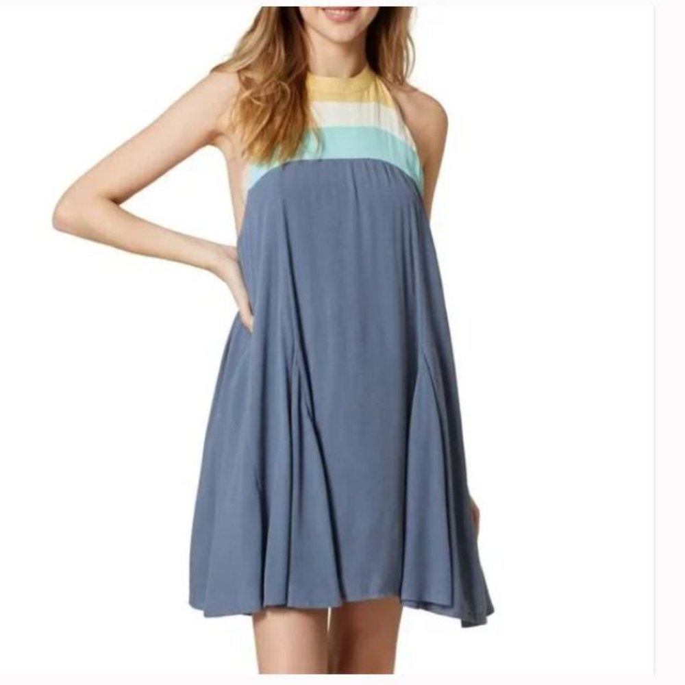 NWT O'Neill Tristyn Woven Halter Mini Dress | Blue Yellow | Size Small
